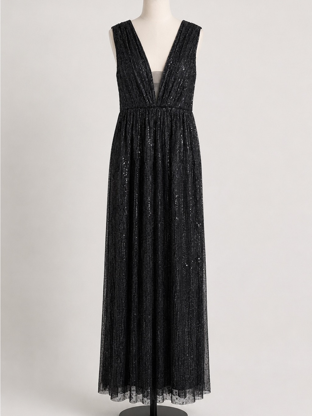 Monique Lhuillier Black Sequin Maxi Gown Deep V Formal Evening Dress 4